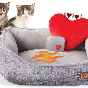 K&H PET PRODUCTS Mother's Heartbeat Heated Cat Bed with Heart Pillow Heartbeat